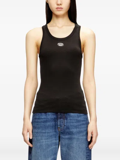Diesel Black Tank Top With Logo On The Front And Ribbed Design In Cotton Woman In Blue