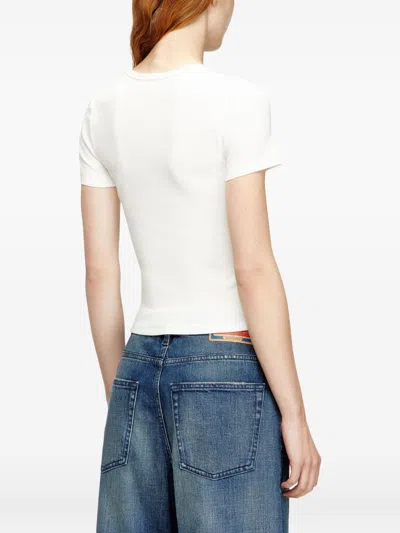 Diesel Women White T-shirt With Logo On The Front And Ribbed Design In Cotton Woman
