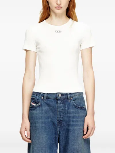 Diesel Women White T-shirt With Logo On The Front And Ribbed Design In Cotton Woman