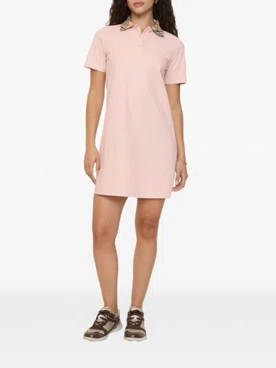Burberry Piquet Polo Dress Checked Collar Short Sleeves In Pink