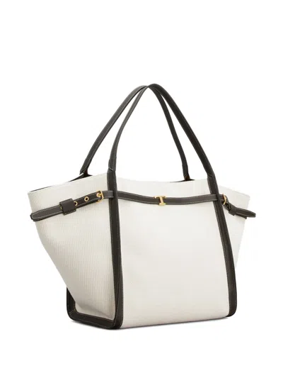 Tod's White Tote Bag With Front Leather Buckled Belt In Cotton Blend Woman