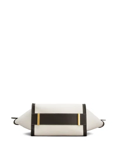 Tod's White Tote Bag With Front Leather Buckled Belt In Cotton Blend Woman