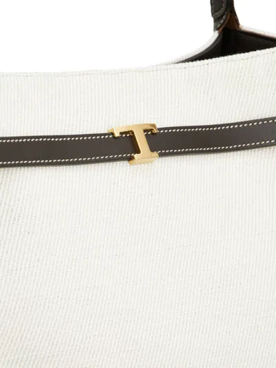 Tod's White Tote Bag With Front Leather Buckled Belt In Cotton Blend Woman