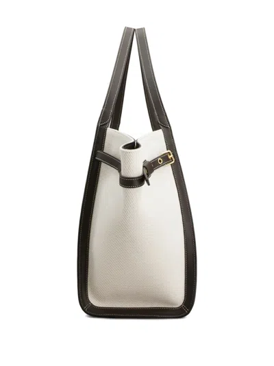 Tod's White Tote Bag With Front Leather Buckled Belt In Cotton Blend Woman