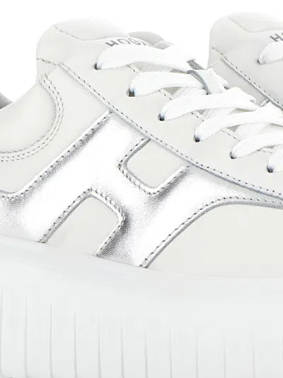 Hogan Women Silver H-stripes Leather Sneakers, 7.5 Luxury Sneakers For Women Darveys In White