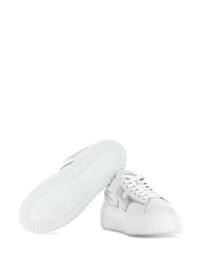 Hogan Women Silver H-stripes Leather Sneakers, 7.5 Luxury Sneakers For Women Darveys In White