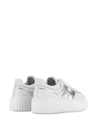Hogan Women Silver H-stripes Leather Sneakers, 7.5 Luxury Sneakers For Women Darveys In White