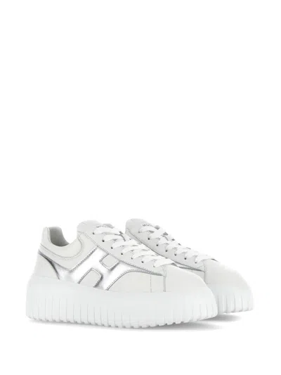 Hogan Women Silver H-stripes Leather Sneakers, 7.5 Luxury Sneakers For Women Darveys In White