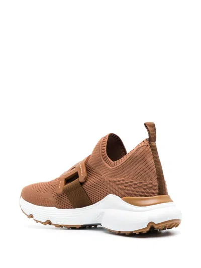 Tod's Modern Knitted Sneakers With Textured Finish In Brown