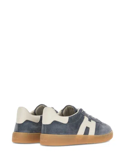 Hogan Navy Suede Leather H Sneakers In Black