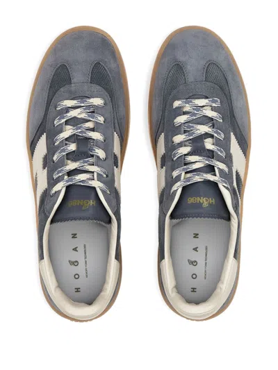 Hogan Navy Suede Leather H Sneakers In Black