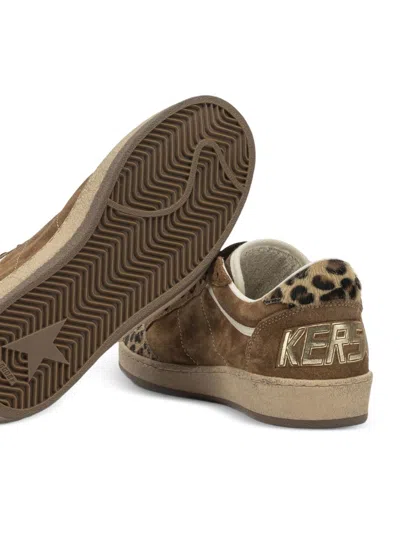 Golden Goose Sneaker Ballstar Low Top With Star Patch With Glitter And Animalier Print In Brown Suede For Women