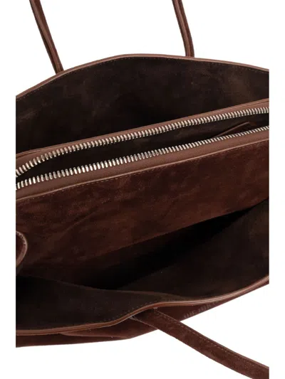 Attico Rectangular Suede Finish Double Handles Shoulder Bag In Brown
