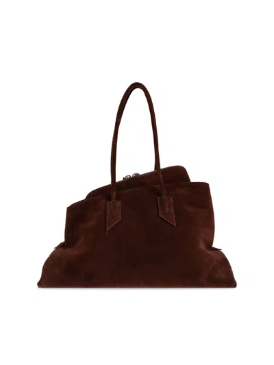 Attico Rectangular Suede Finish Double Handles Shoulder Bag In Brown