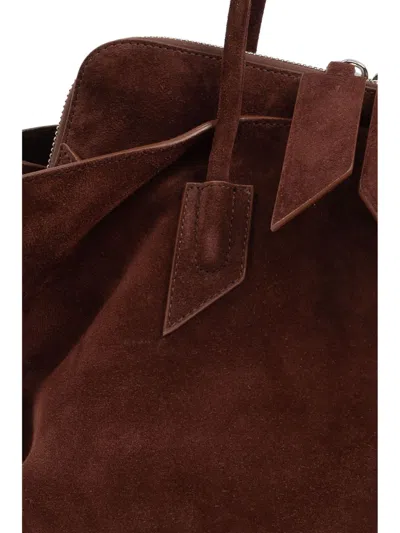 Attico Rectangular Suede Finish Double Handles Shoulder Bag In Brown