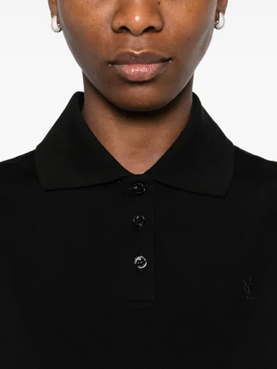Saint Laurent Cassandre Polo Shirt In Cotton Piqu In Black