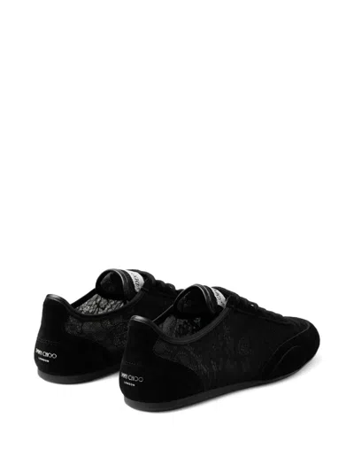Jimmy Choo Sunny Leather-trimmed Suede And Lace Sneakers In Black