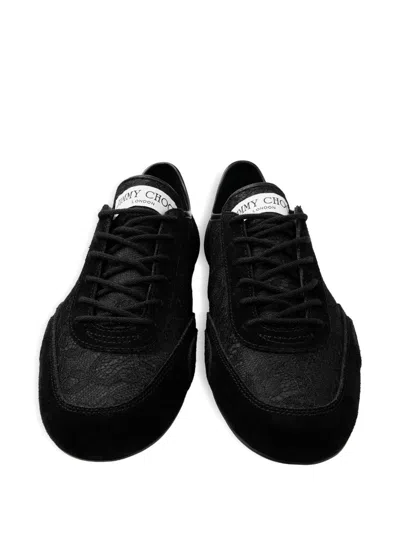 Jimmy Choo Sunny Leather-trimmed Suede And Lace Sneakers In Black