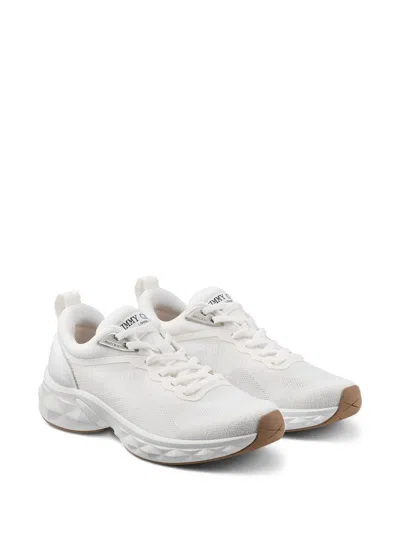 Jimmy Choo Diamond Run Leather Mesh Sneakers Pull Tab In White