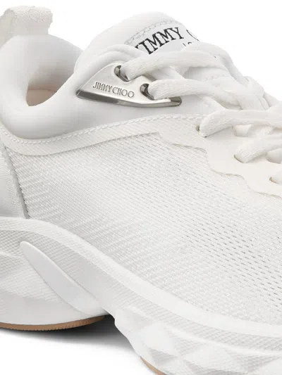 Jimmy Choo Diamond Run Leather Mesh Sneakers Pull Tab In White