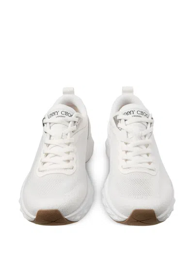 Jimmy Choo Diamond Run Leather Mesh Sneakers Pull Tab In White