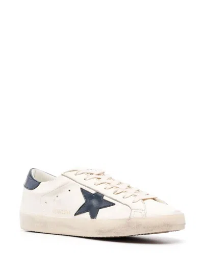 Golden Goose Super-star White Low Top Sneakers With Embossed Logo And Contrasting Heel Tab In Leather Man In Black