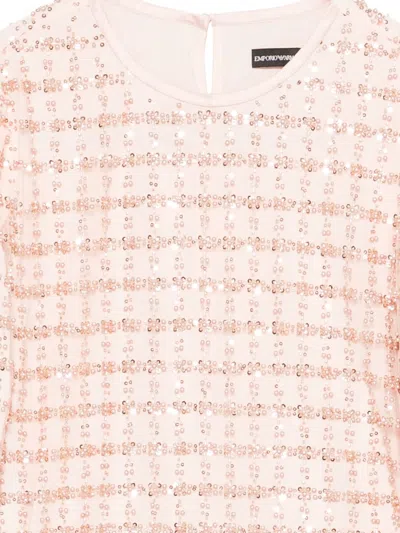 Emporio Armani Tulle Top With Sequin And Bead Embroidery In Pink