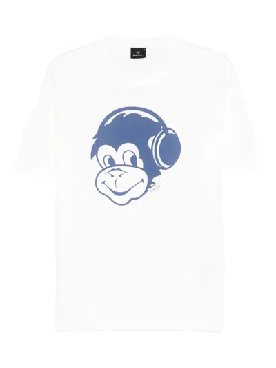 Ps By Paul Smith Ps Paul Smith Monkey Headphone Cotton T-shirt In White