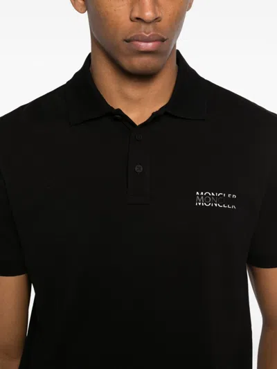 Moncler Polo T-shirt With Logo-patch In Black