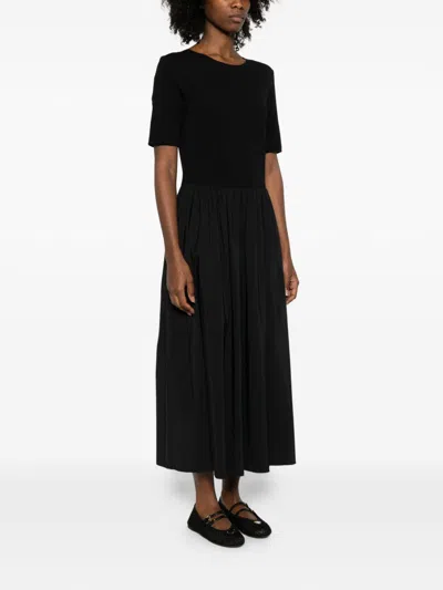 Emporio Armani Midi Dress Gathered Skirt Round Neckline In Black