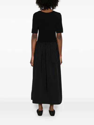 Emporio Armani Midi Dress Gathered Skirt Round Neckline In Black