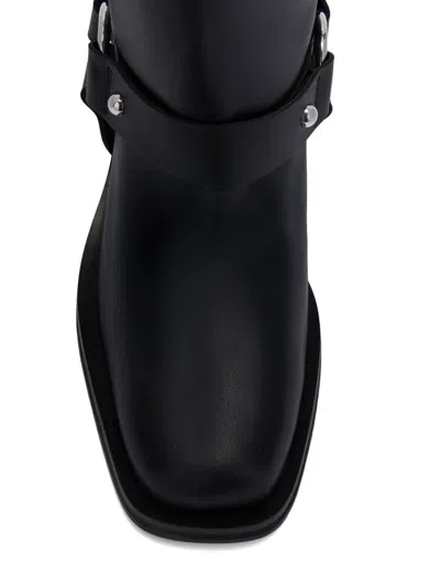 Ganni Mid Calf Recycled Leather Biker Boots In Black