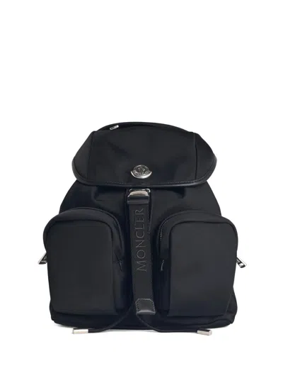 Moncler Versatile Polyester Backpack Adjustable Straps In Black