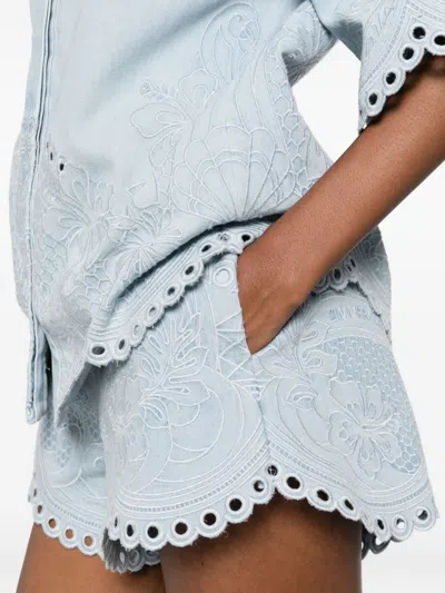 Zimmermann Daylight Scalloped Broderie Anglaise Denim Shorts In Blue