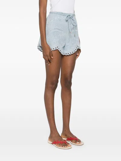 Zimmermann Daylight Scalloped Broderie Anglaise Denim Shorts In Blue