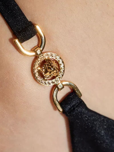 Versace Halter Bikini Briefs High Cut Hardware In Black