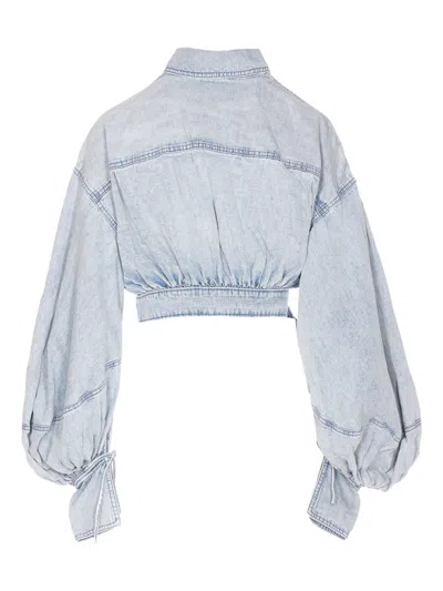 Zimmermann Rebellion Denim Wrap Top Tops Blue In Multi