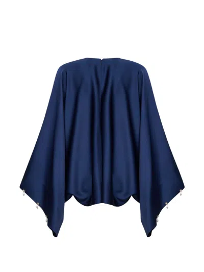 Stella Mccartney Navy Blue Envers Satin Pearl And Crystal-embellished Blouse In Blue