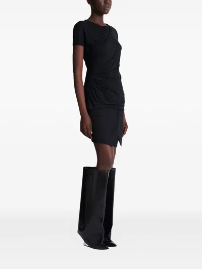 Balmain Black Round Neck Draped Design T-shirt In Black