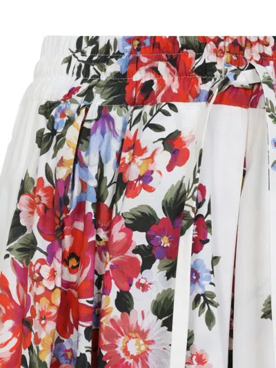 Dolce & Gabbana White Long Skirt With Floral Print And Elasticated Waistband In Cotton Woman In Multi