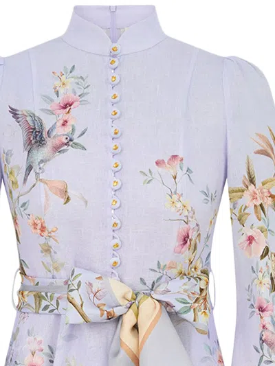 Zimmermann Rebellion Blue Floral Buttoned Mini Dress In Blue