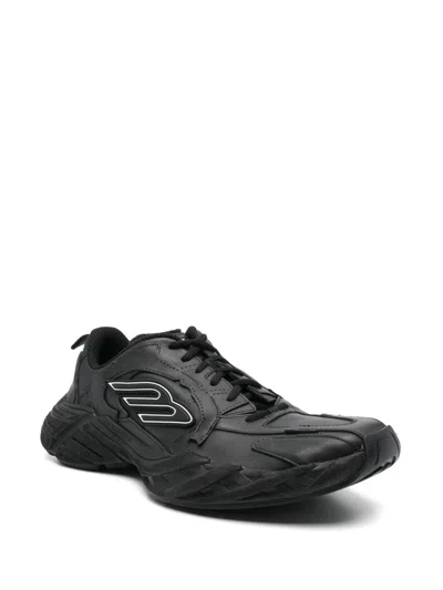Balenciaga Monday Black Low Top Sneakers With Logo Detail And Embossed Size On The Rear In Leather And Fabric M In Black