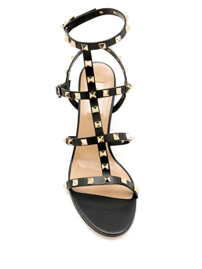 Valentino Rockstud Caged 60 Leather Ankle Strap Sandal In Black