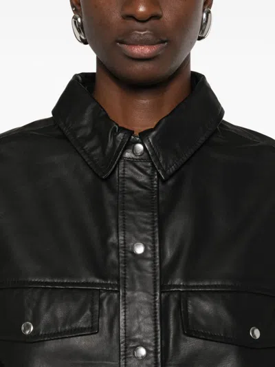 Iro Leather Shirt Cabana Style Buttoned Cuffs In Black