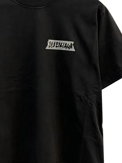 Balenciaga Medium Fit Masking Tape Logo Dry Jersey T-shirt In Black