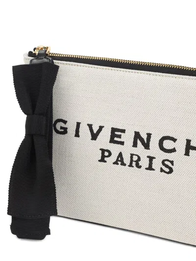 Givenchy Embroidered Logo Cotton Linen Canvas Pouch In White