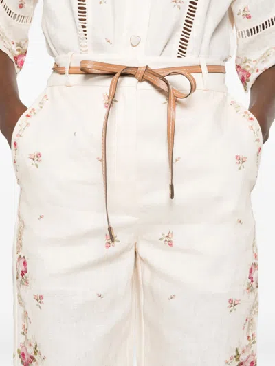 Zimmermann Patience Floral Linen Flared Pants In Multi