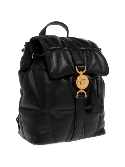 Versace Backpack Quilted Design Gold Tone Hardware In Black