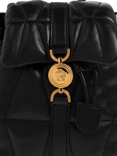 Versace Backpack Quilted Design Gold Tone Hardware In Black