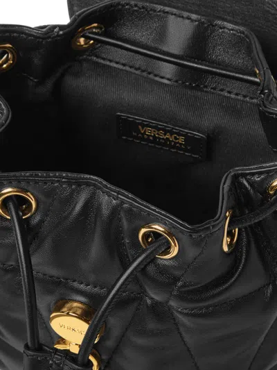 Versace Backpack Quilted Design Gold Tone Hardware In Black